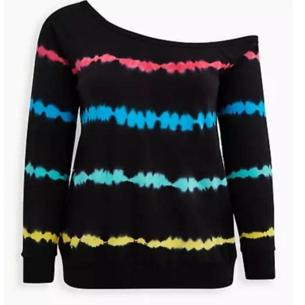 Torrid Plus Size 1 1X 14/16 PRIDE TIE DYE CALLIE RAINBOW SWEATSHIRT Black Pink